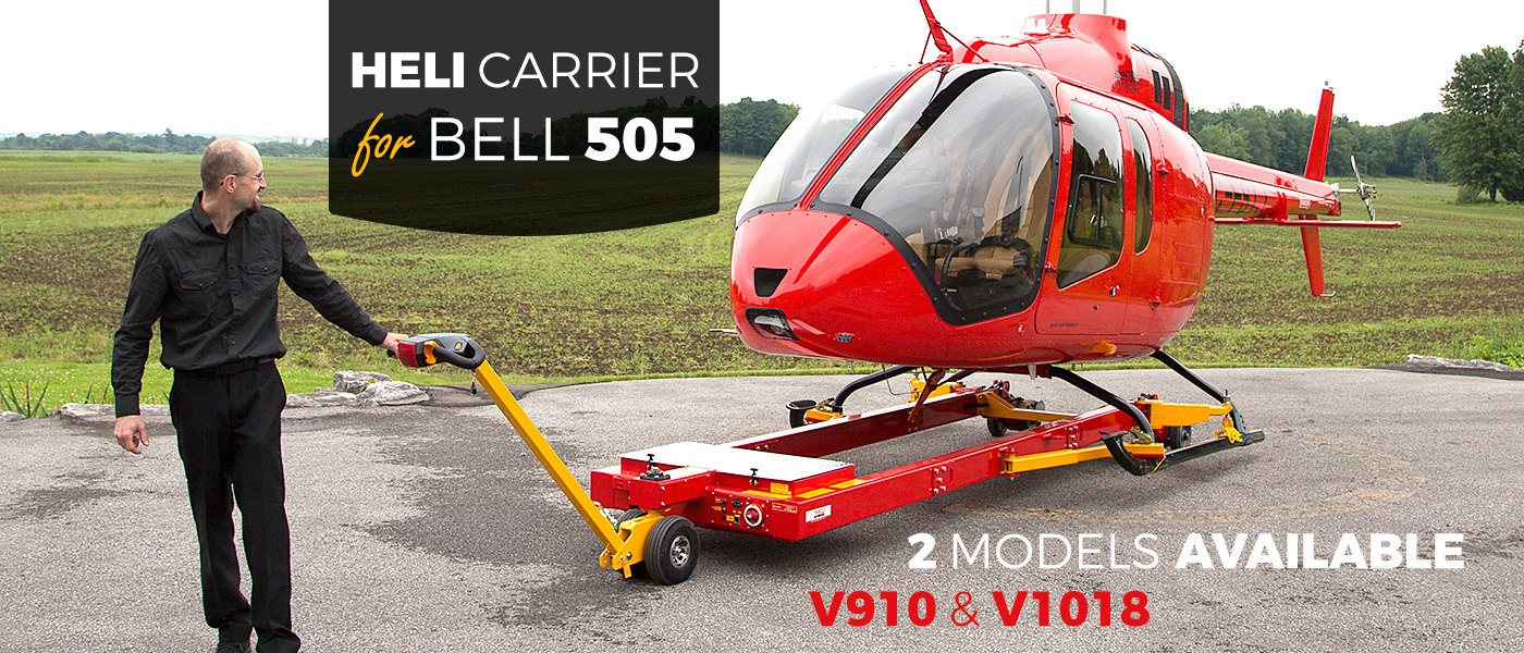 Ground Handling Solution to tow Bell 505 JetRanger X with Helitowcart's V910 / V1018 Heli Carrier